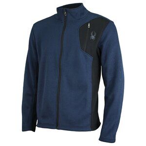 Spyder Silk Mens Size L Blue Black Raider Waffle Knit Full Zip Sweater Jacket